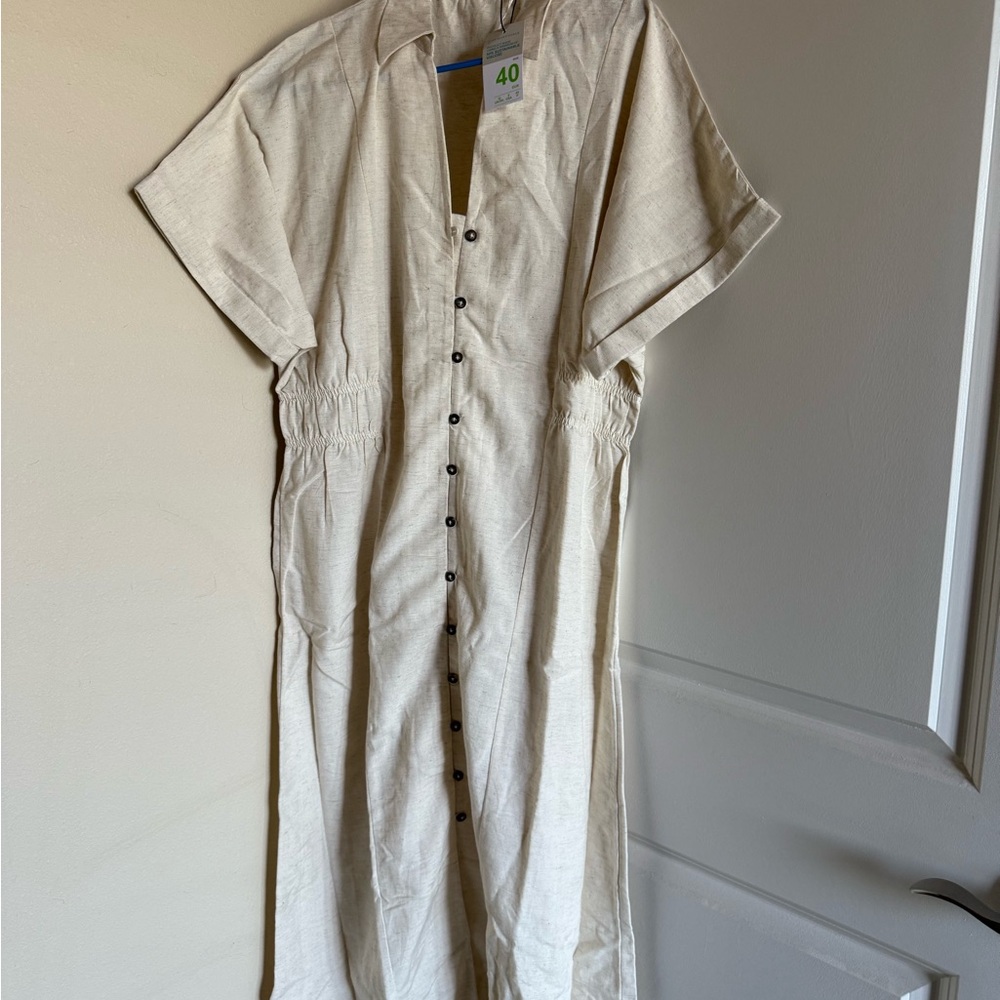Primark Cream Midi Dress with Button Detail